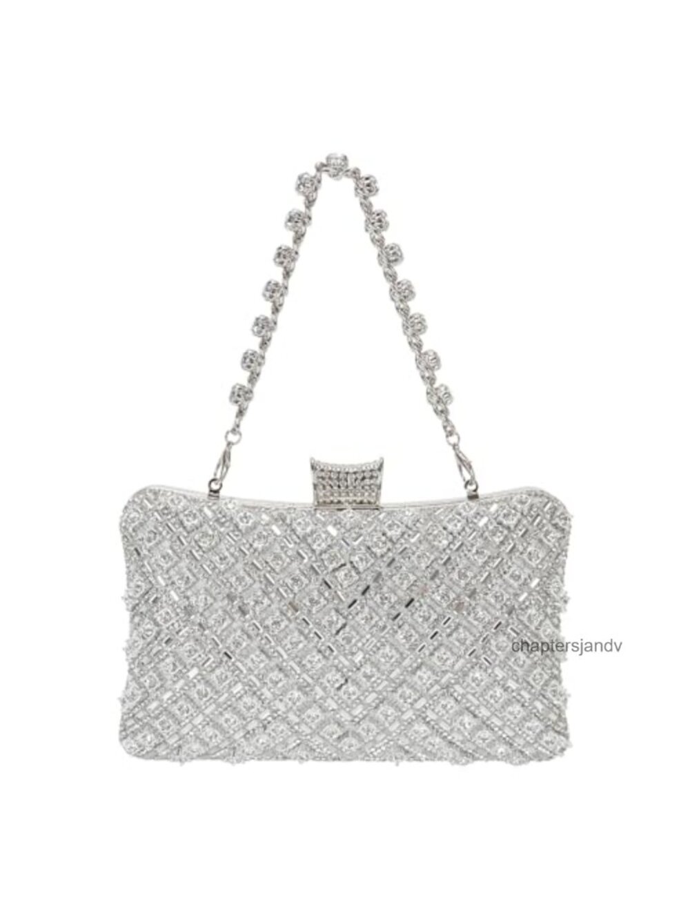 Rhinestone & Sequin Evening Clutch with 2 Chains Crossbody Bag